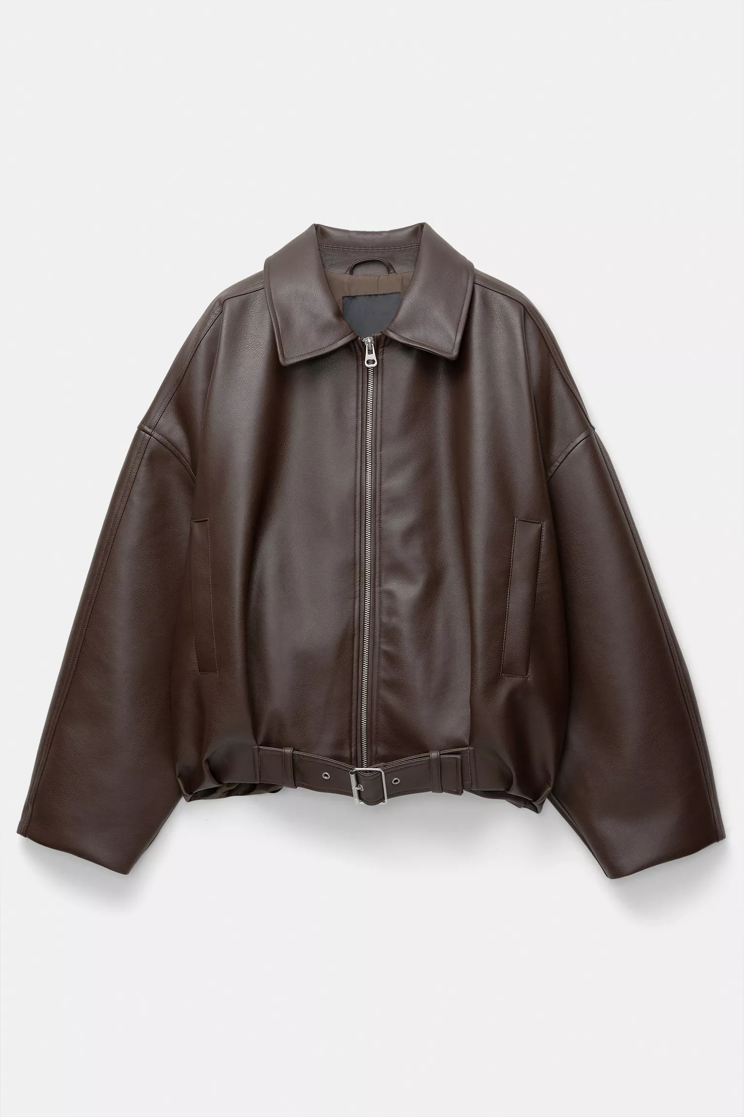 Faux leather bomber jacket - Marron