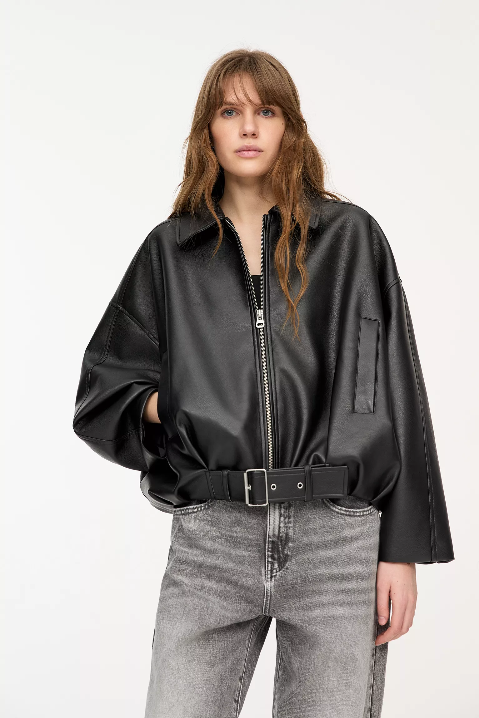 Faux leather bomber jacket - Noir