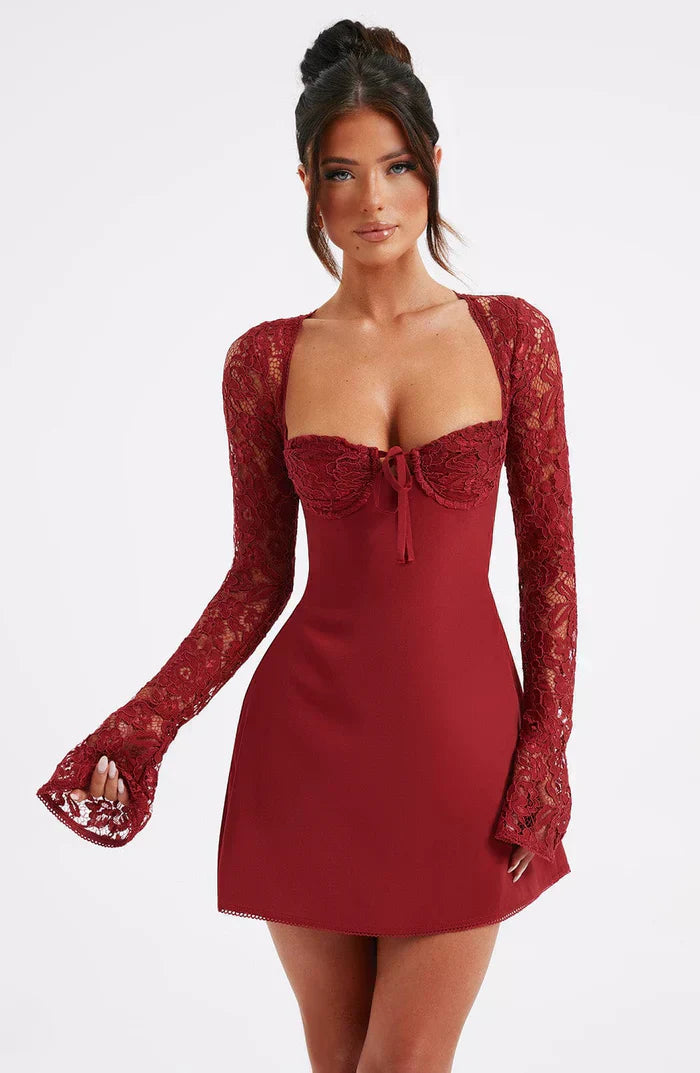 LIZA LACE MINI DRESS - RED