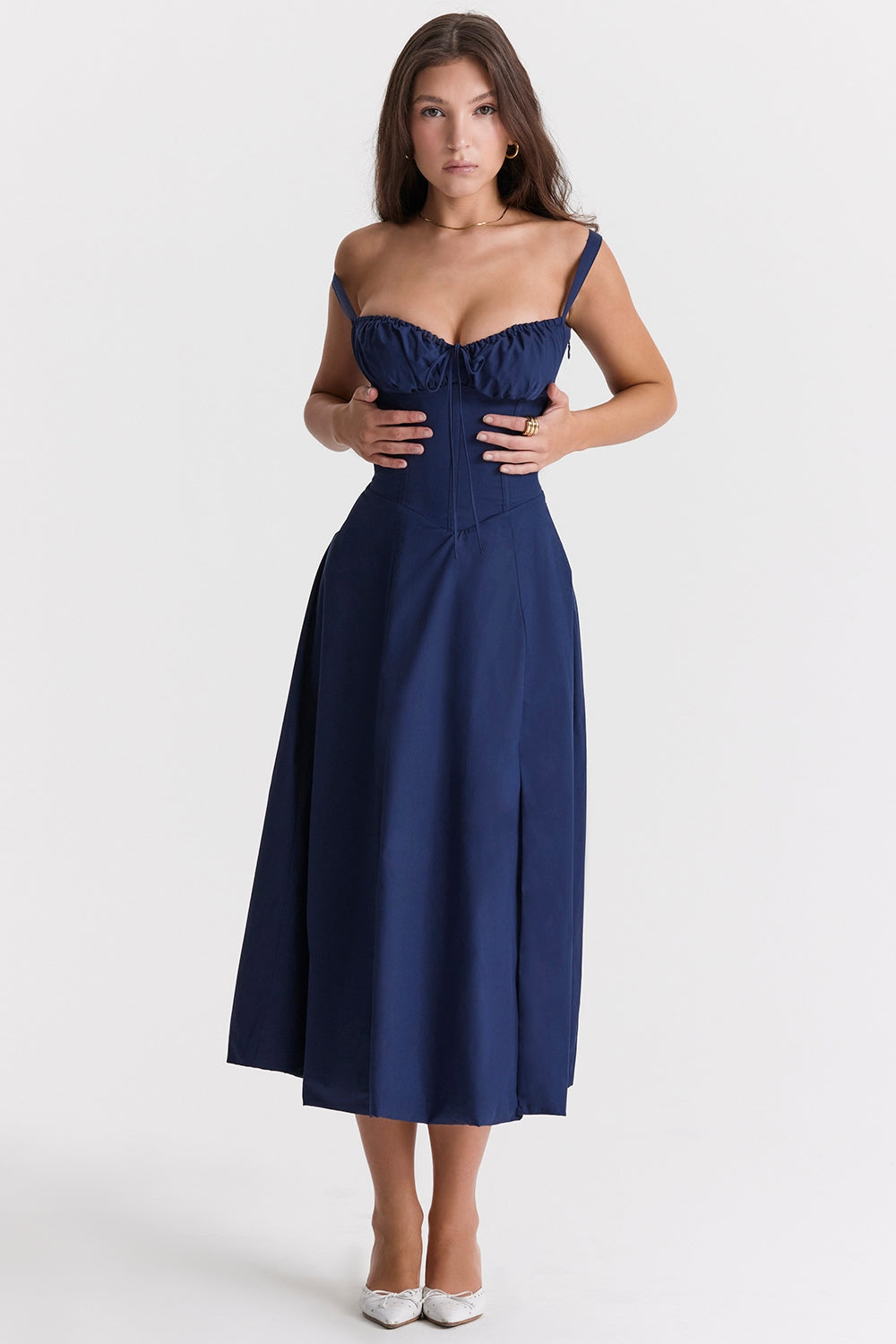 SUNHEART SUNSET LACE UP DRESS - NAVY