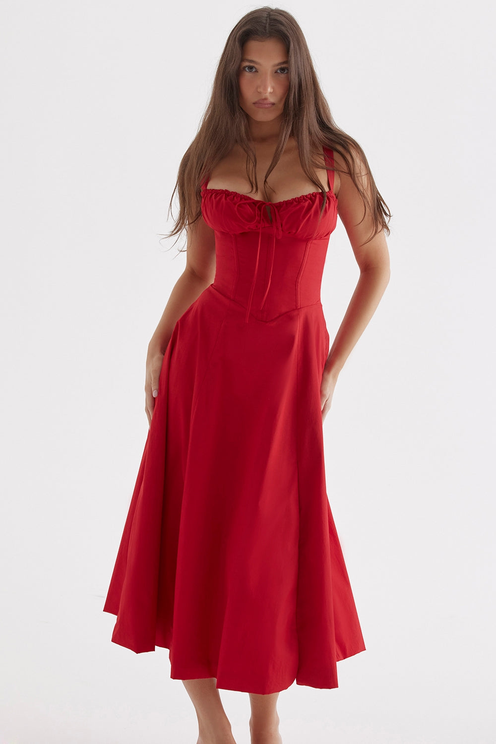 SUNHEART SUNSET LACE UP DRESS - RED