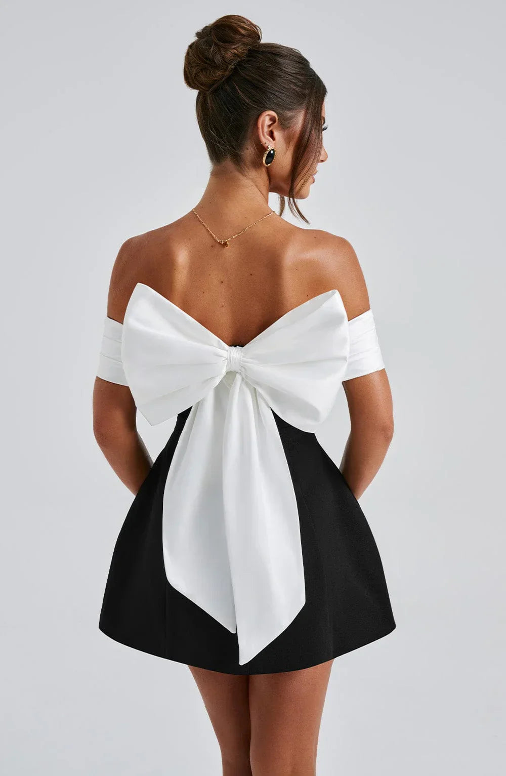 Noir Bloom Mini Dress - Black/White