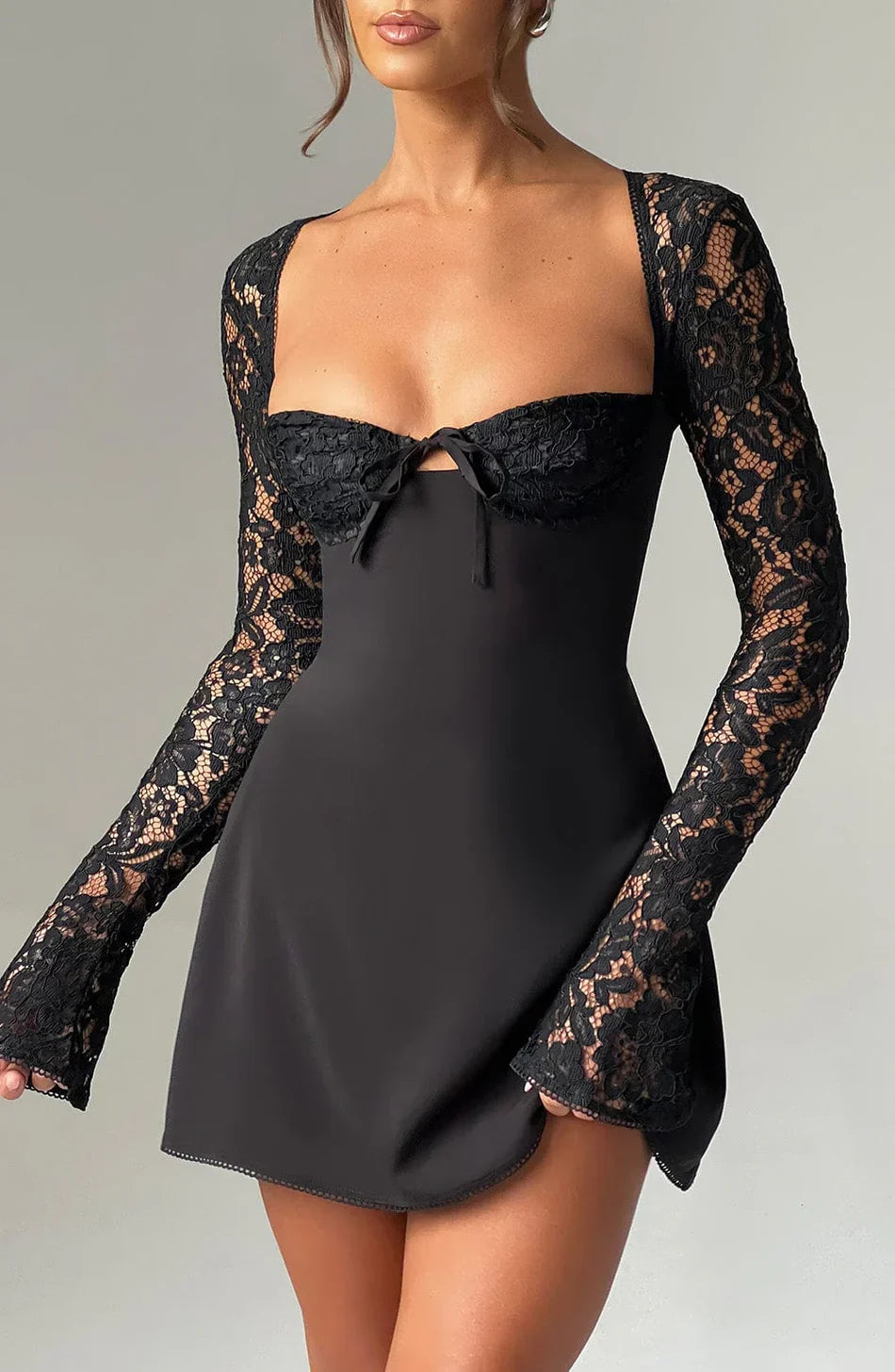 LIZA LACE MINI DRESS - BLACK