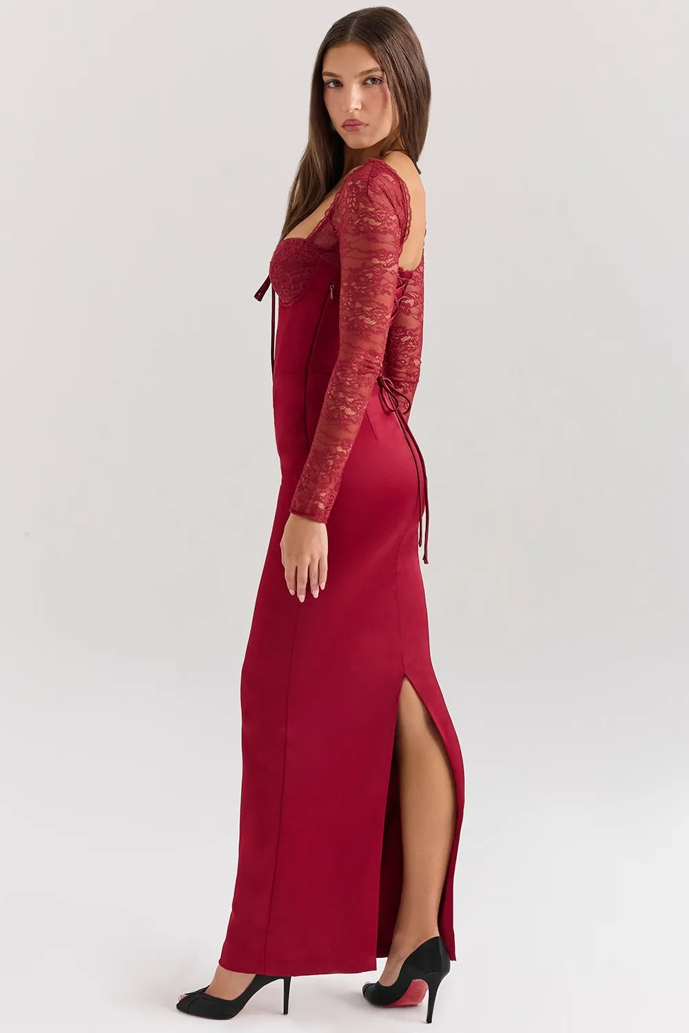 AVA LACE MAXI DRESS - RED